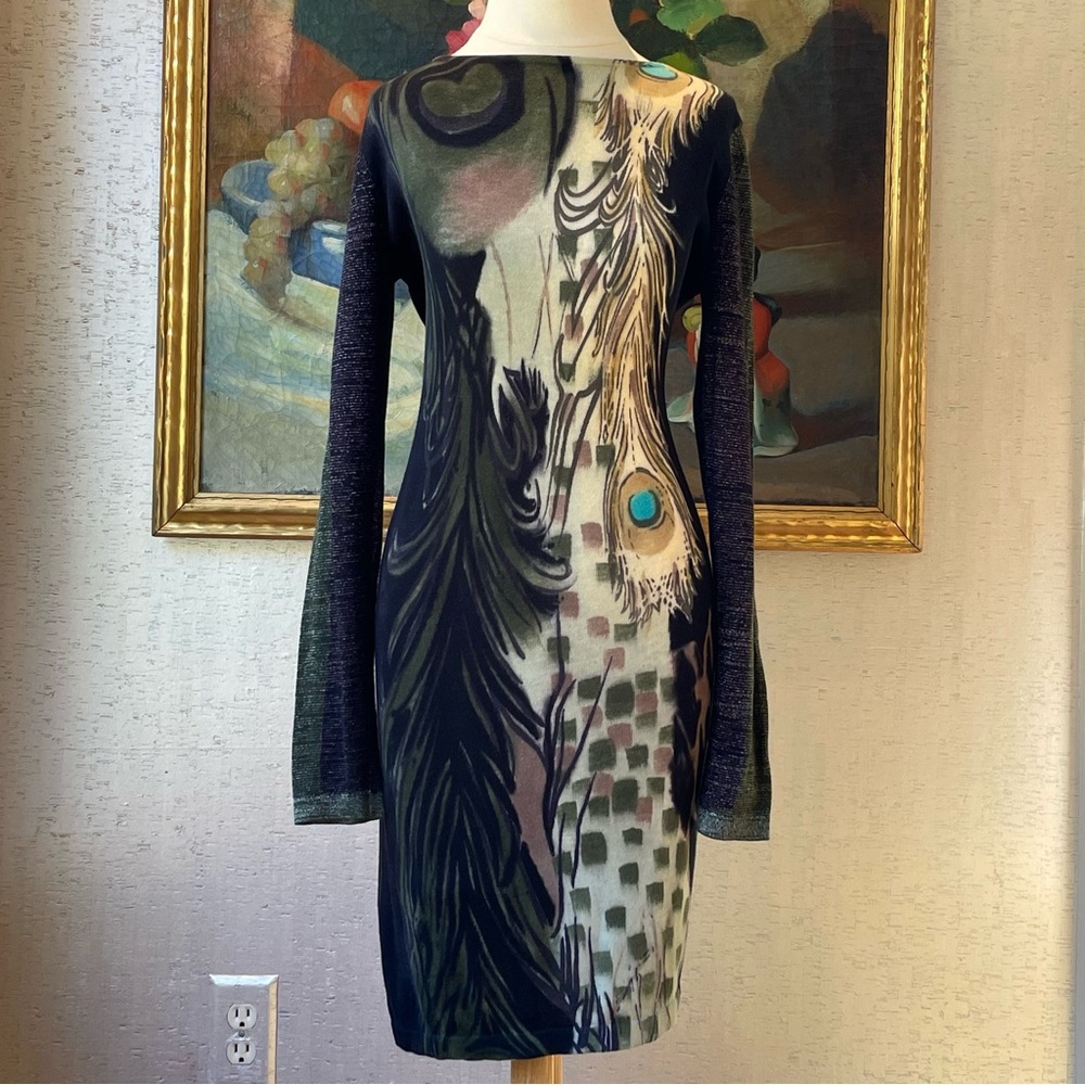 Peacock Print Graphic Knit Dress